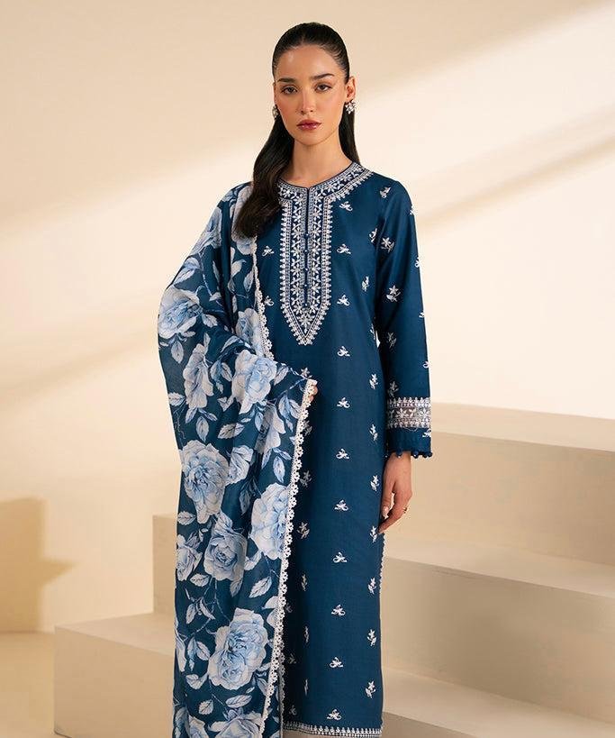 Unstitched Lawn Suit with Embroidery & Digital Dupatta