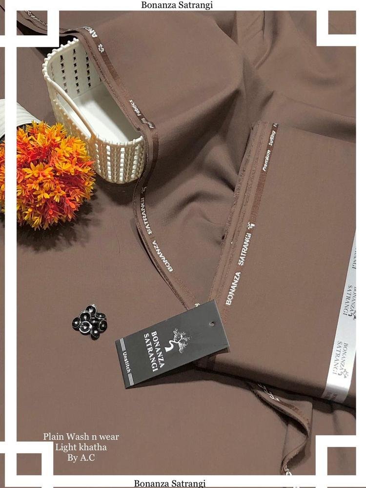 Men's Wash & Wear Plain Khatha Suit Brown 4m